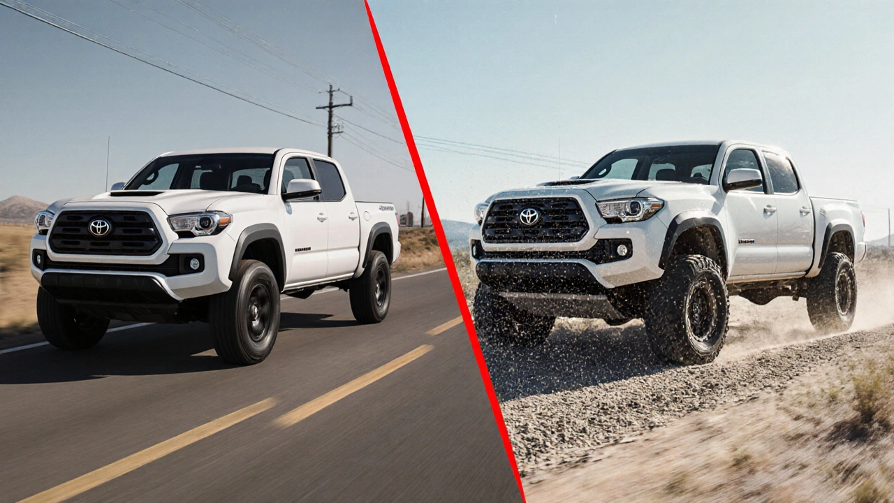 Two versions of a truck side by side: stock vs lifted, showing airflow and MPG decline.