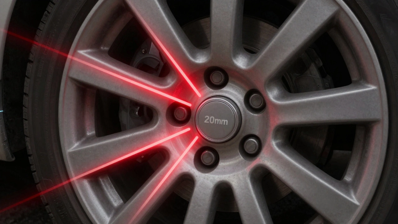 Cross-section diagram showing force stress on wheel components from a 20mm spacer.