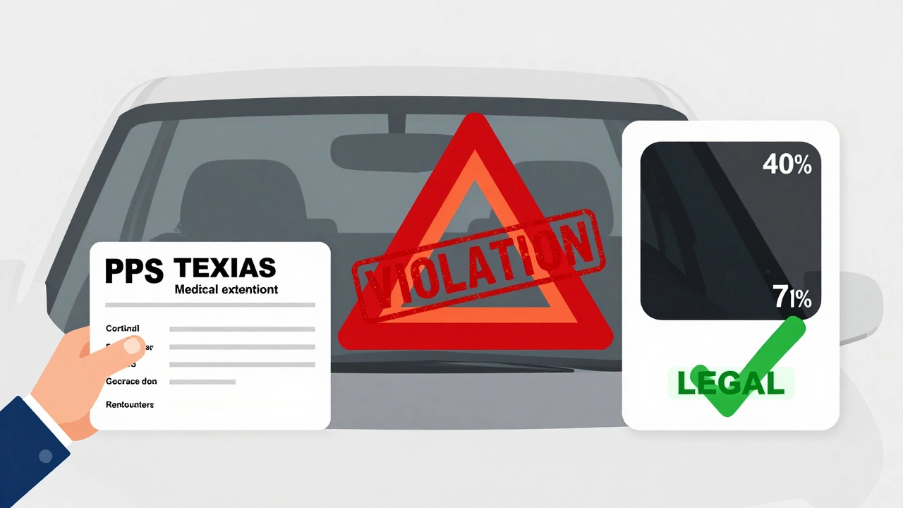 Medical exemption certificate next to illegal and legal window tint comparisons.