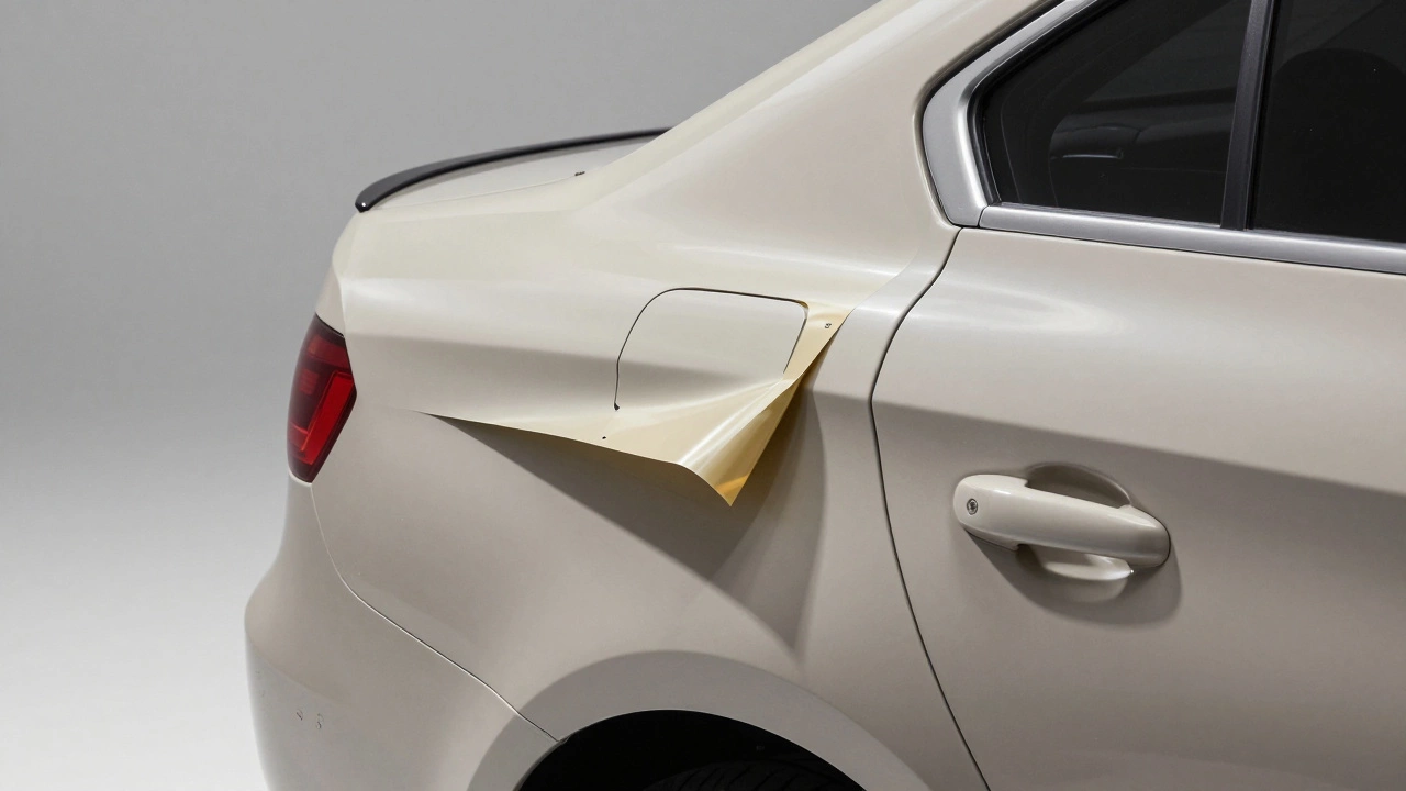 Wrapped car skin peeling to show original glossy paint