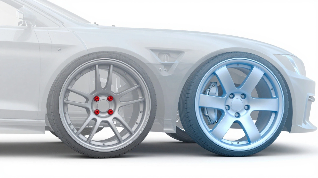 Comparison between a wheel with a spacer and a low-offset wheel.