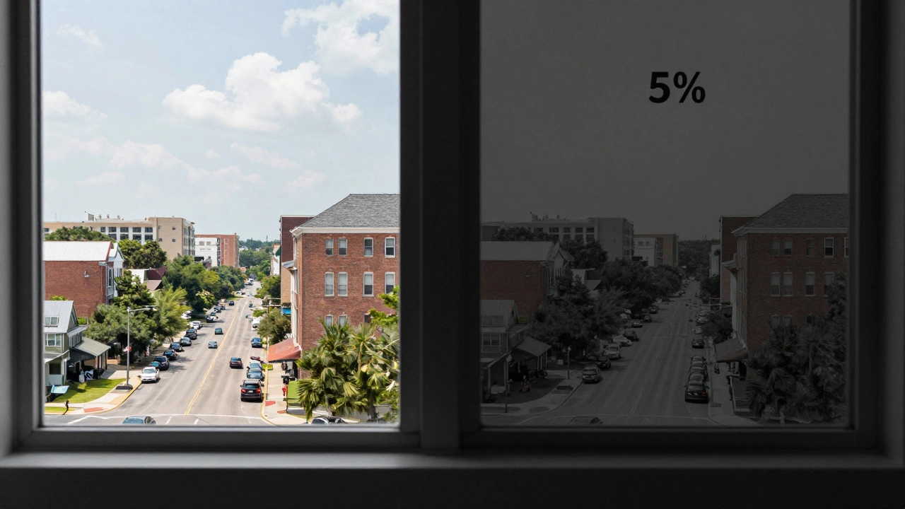 Split view comparing a clear car window and a dark 5 percent tinted window