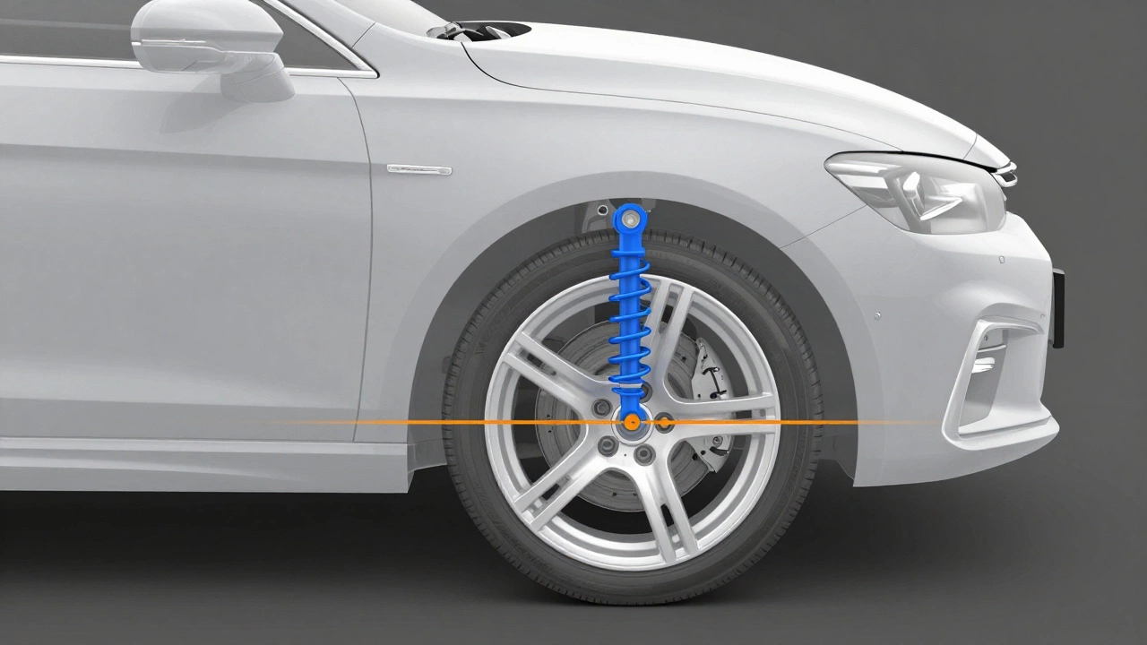 Technical diagram showing how wheel spacers change the steering scrub radius
