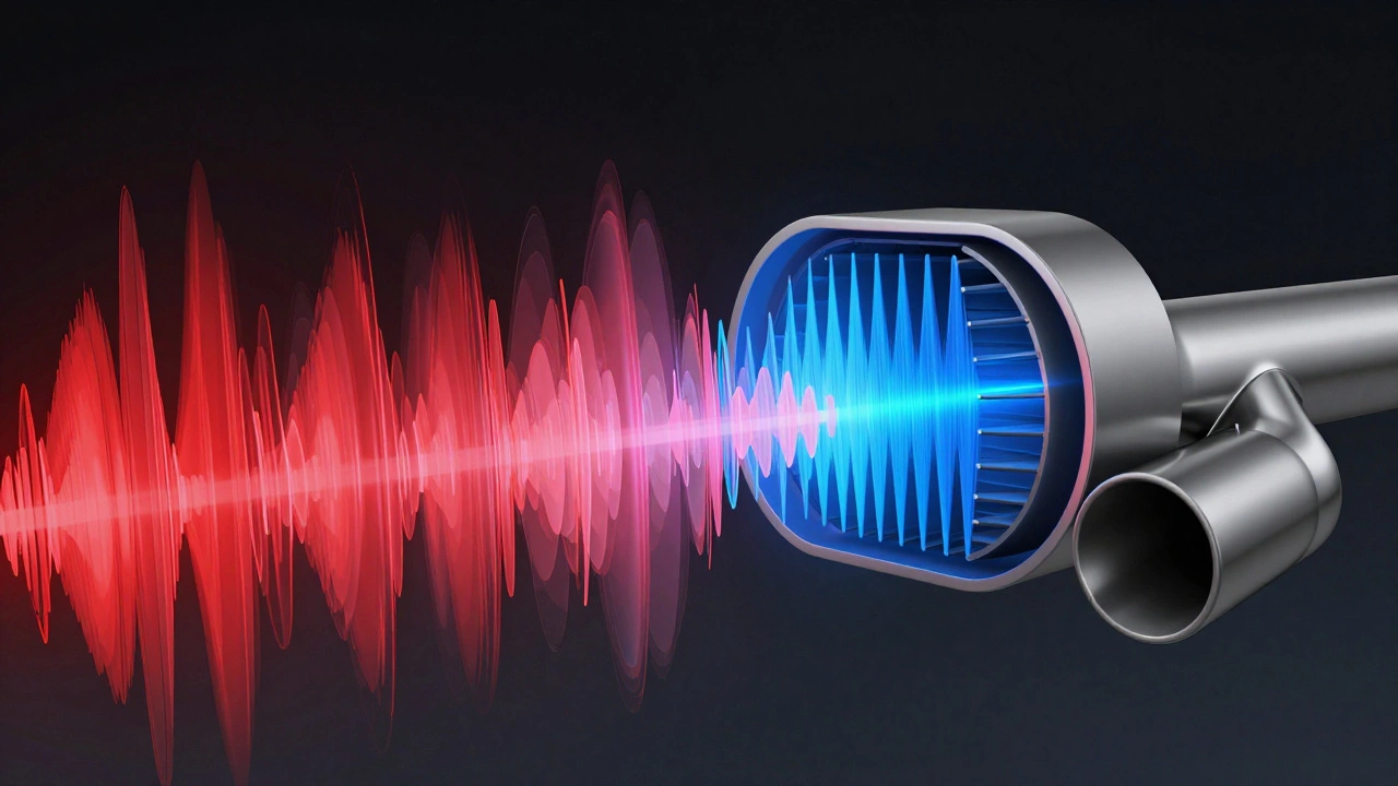 Diagram showing how mufflers filter high-frequency sound waves