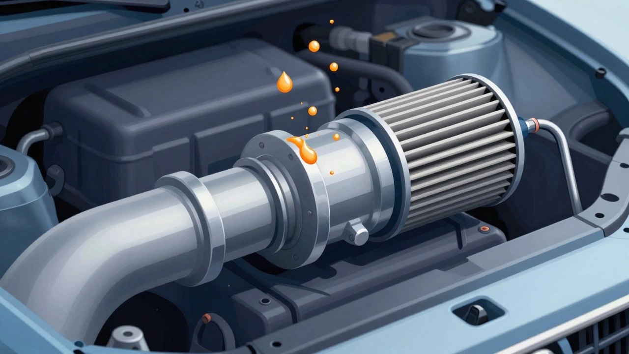 Illustration of oil particles contaminating a mass air flow sensor