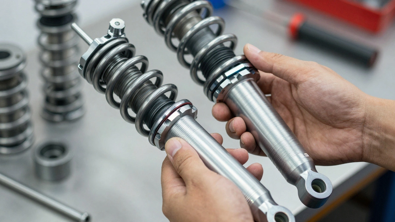 Mechanic comparing complex coilover to simple lowering spring