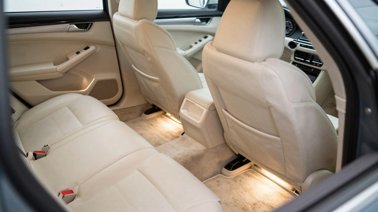 Refreshed car interior with new seat covers and LED lighting