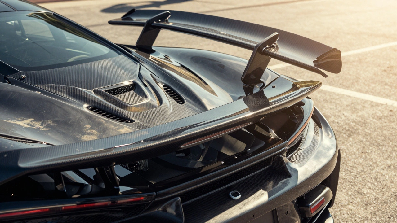 Sports car spoiler under harsh sun illustrating UV degradation and heat stress