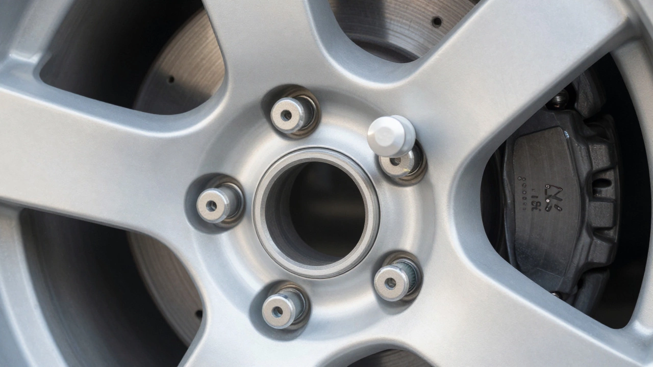 Close up of hub-centric wheel spacer on car hub