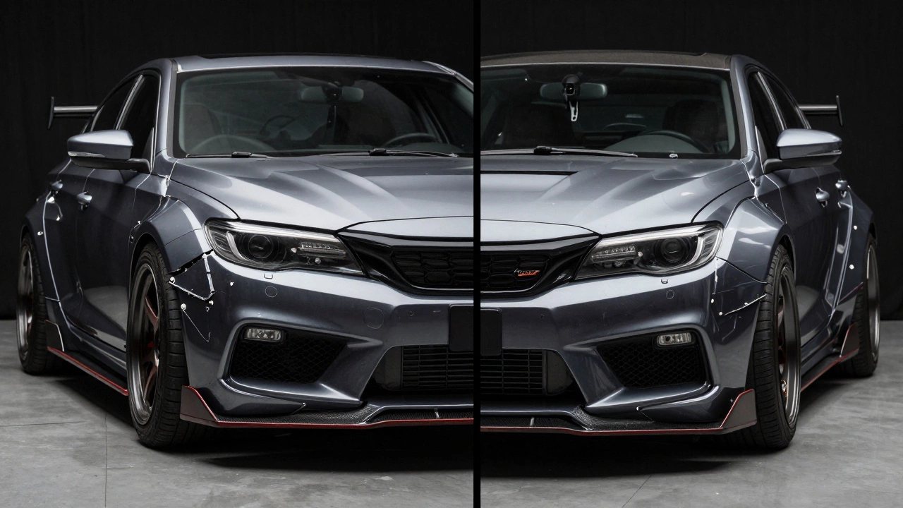 Comparison of poor vs professional body kit installation quality