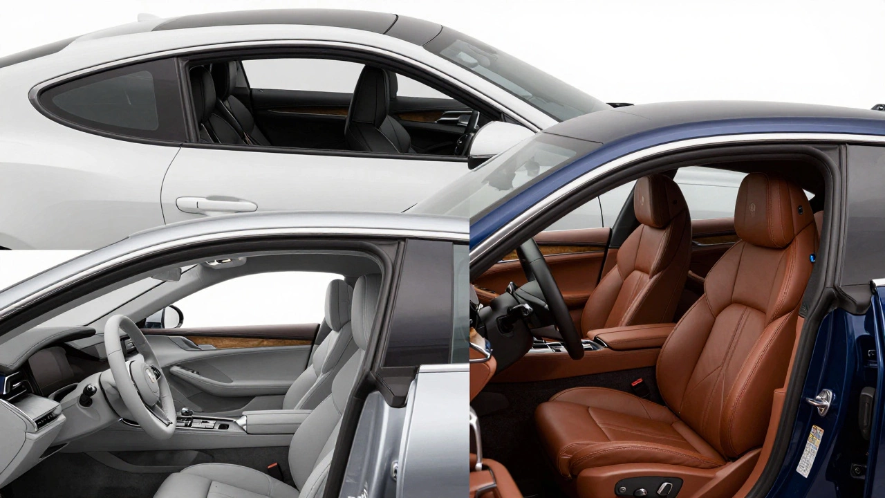 Three car interior color pairings: black, grey, and brown