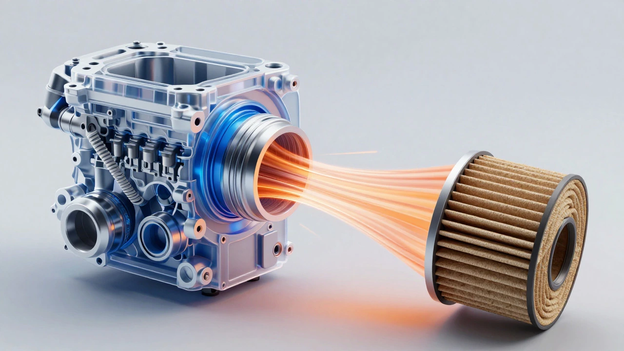 3D cross-section showing airflow differences between dirty and clean engine filters