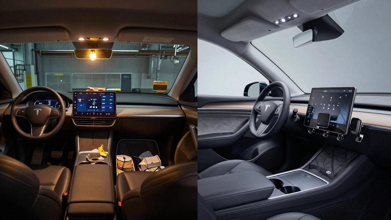 Comparison of cluttered vs organized customized car cabin