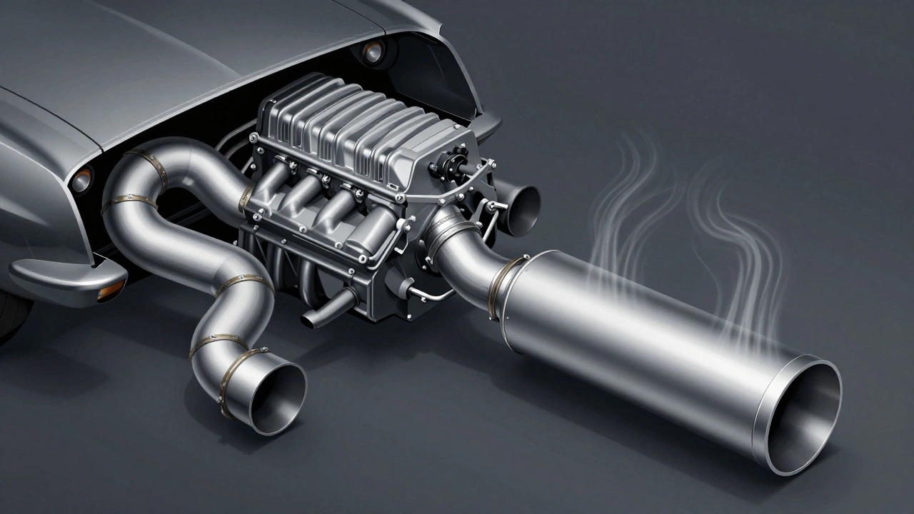 Cross-section diagram comparing dual vs single exhaust pipe layouts