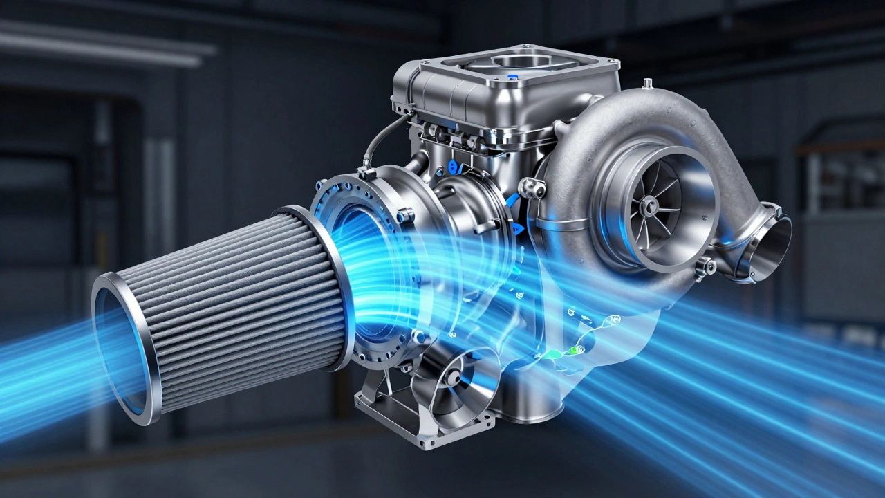 Cutaway view of turbo engine intake showing smooth airflow and low resistance