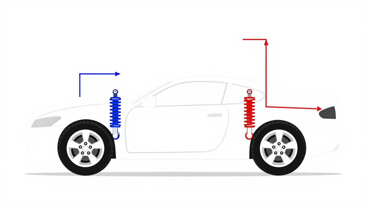 Diagram showing suspension geometry changes after lowering a car