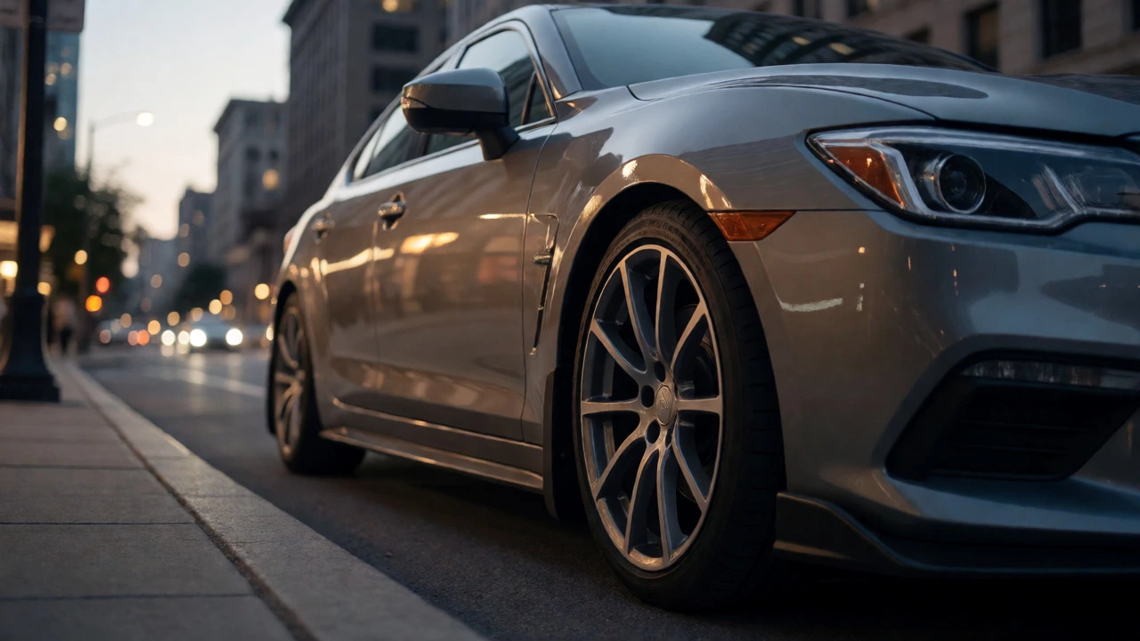 Sports car with flush wheels and mud flaps