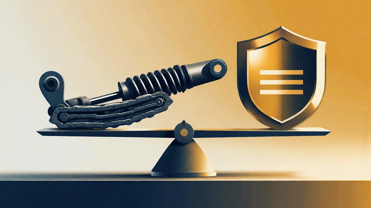 Balance scale comparing modified car parts and warranty protection