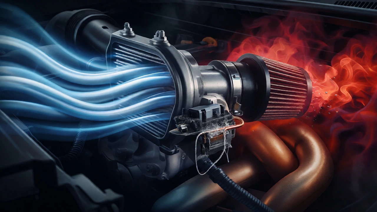 Diagram contrasting smooth laminar airflow through a panel filter with turbulent hot air entering an open pod filter.
