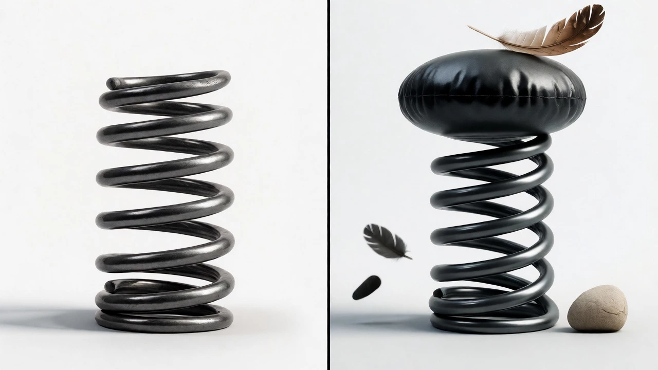 Comparison diagram of air suspension bags versus steel coil springs