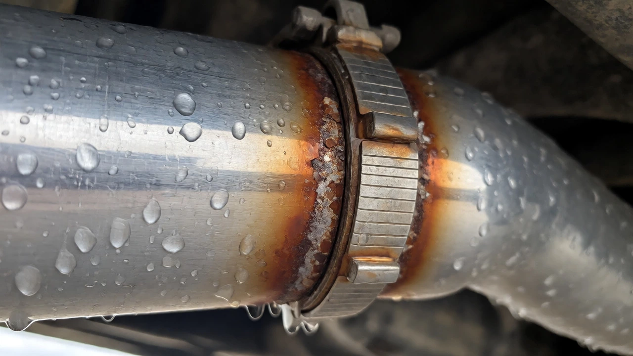 Rust forming on an exhaust pipe in a coastal setting